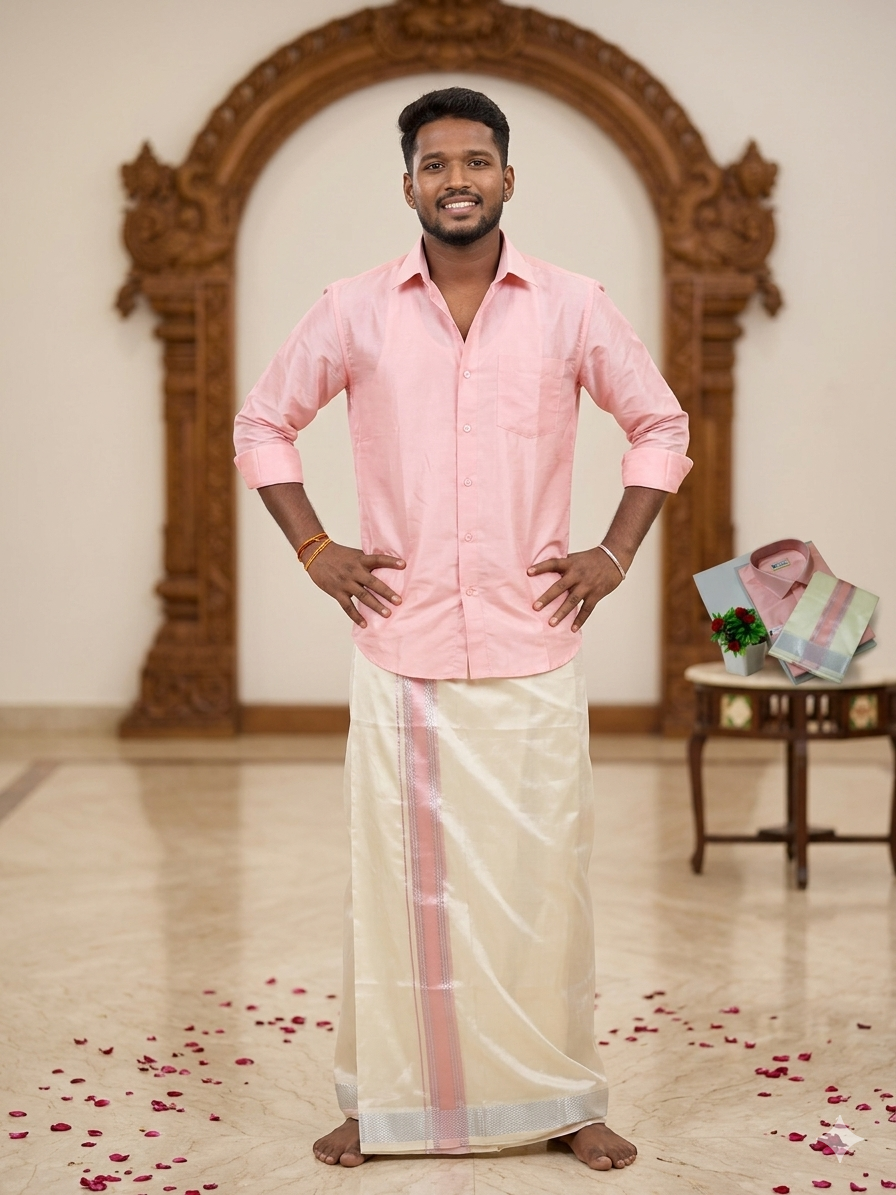 Wedding Pattu Dhoti Shirt